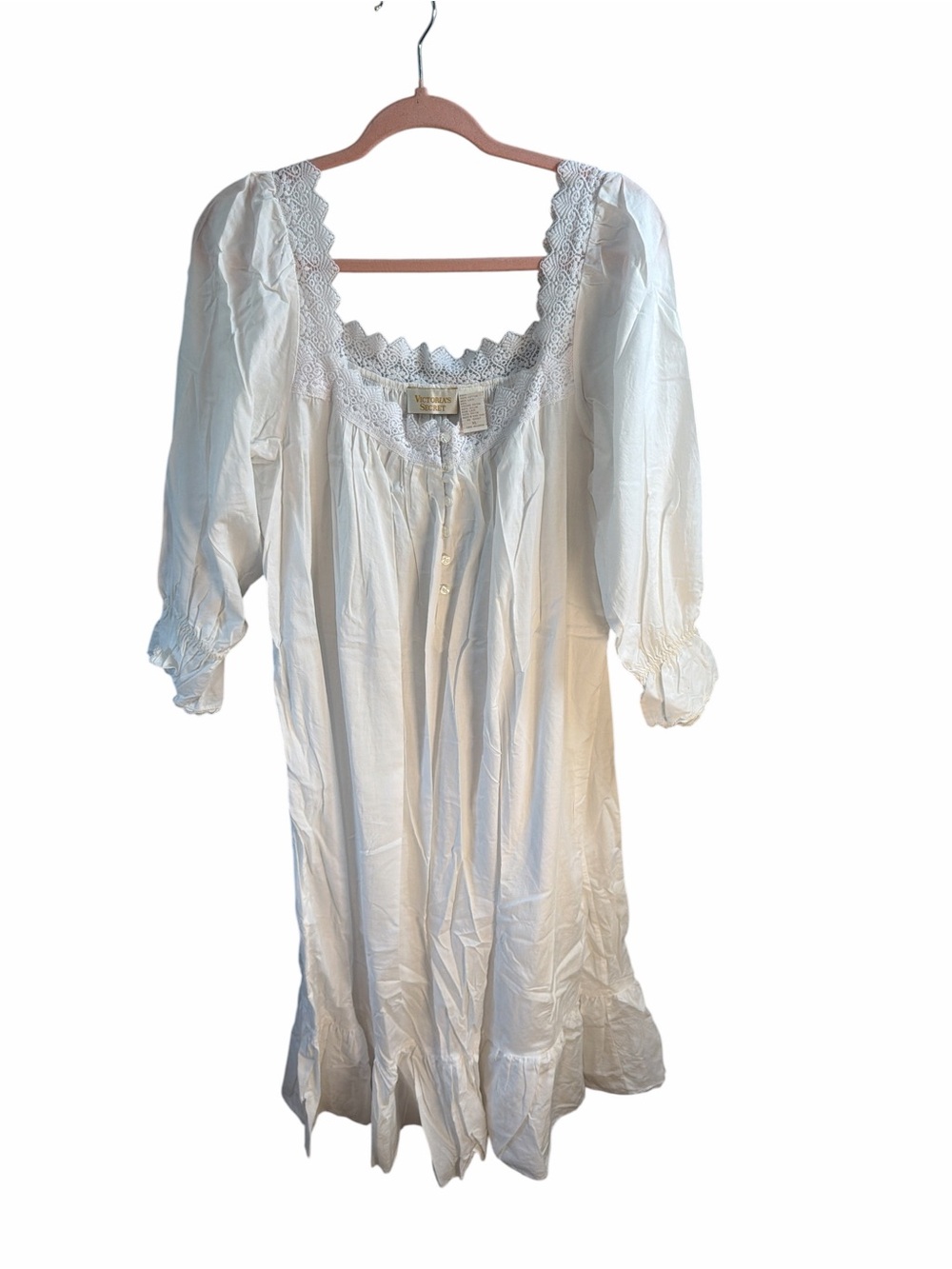 Victoria’s Secret Vintage Gold Label White & Lace Long Night Gown XL